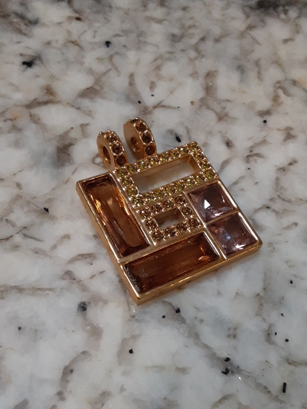 Swarovski Ilori Pendant -  Gold Tone Geometric with Amber Stones